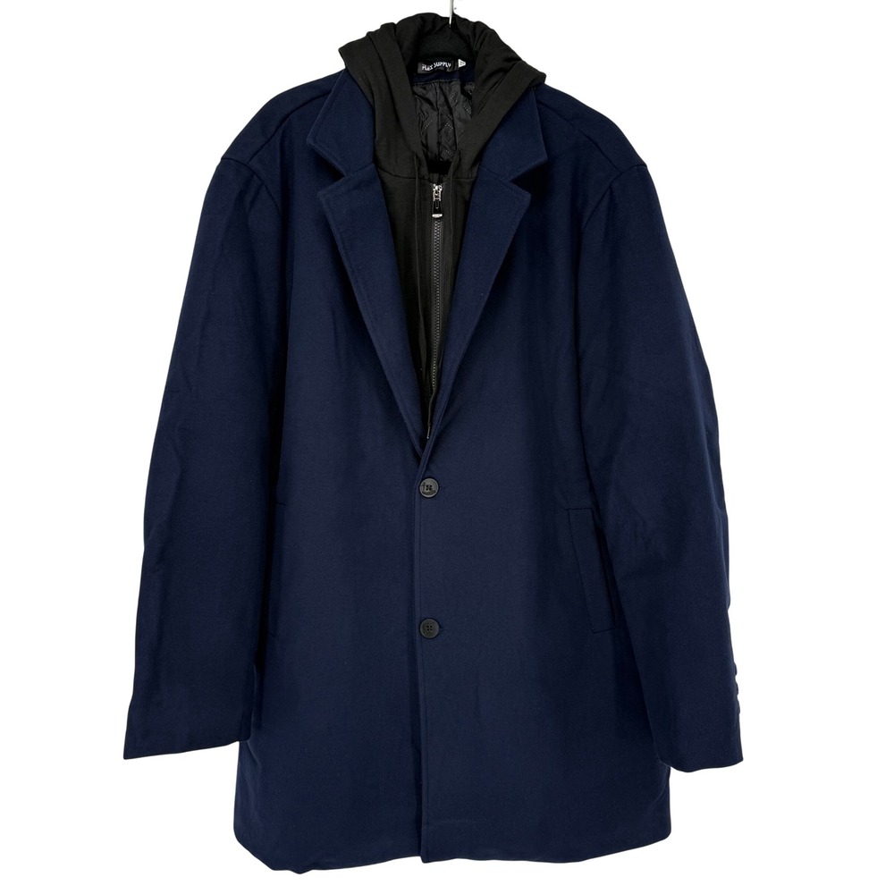 Flex Supply Mens Navy Blue Coat Detachable Black Hooded Bib Jacket‎ 2XL